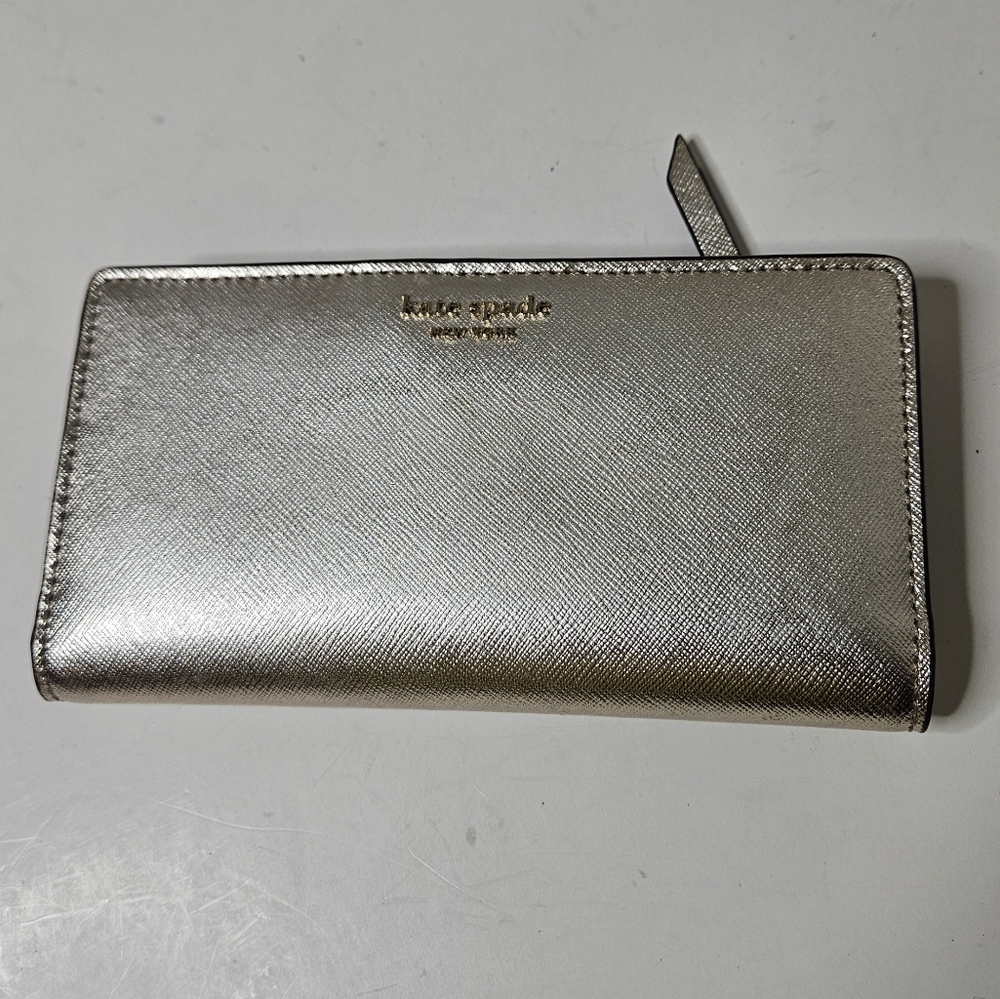 Kate Spade NY Bifold Gold Metallic Wallet Cardholder Snap Closure